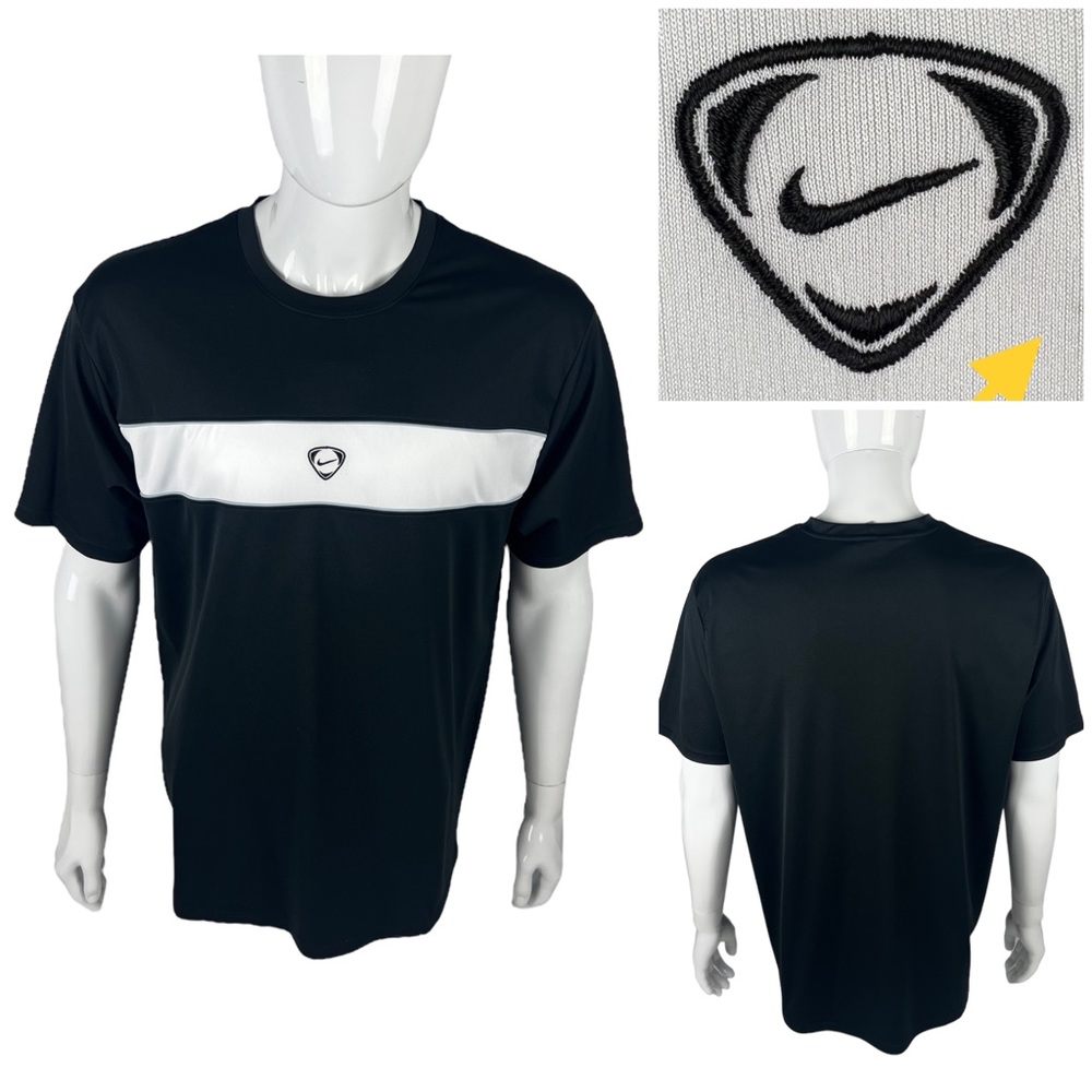 Nike Mens Large Jersey Center Swoosh Top Short Sleeve Black Soccer Performance